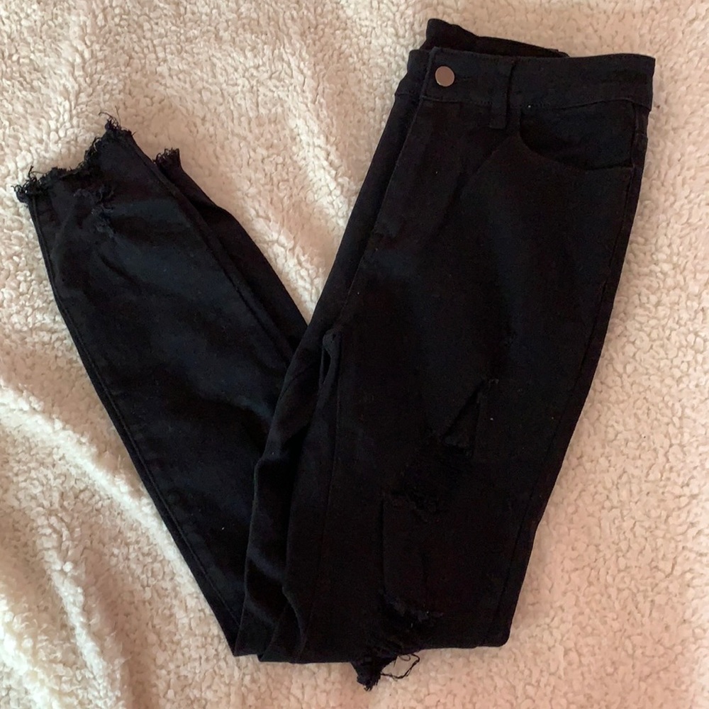 Shein black high waisted ripped skinny jeans